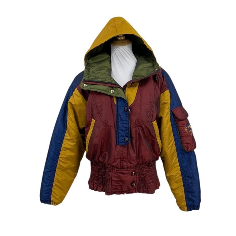 Vintage NILS Ski Jacket Womens 10 Colorblock Batwing Hooded Insulated Snow Coat